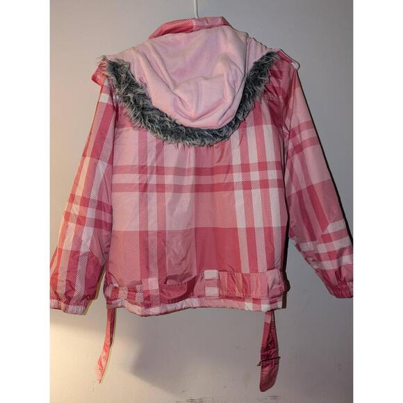 Free Country Girls Ski Jacket Size Large Pink Plaid Hooded Inner Pockets Outdoor - Picture 8 of 10
